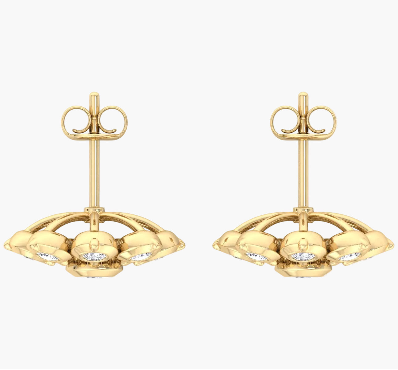 Pair of gold earrings with a white background