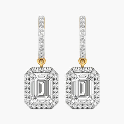Diamond earrings with gold hooks on a white background