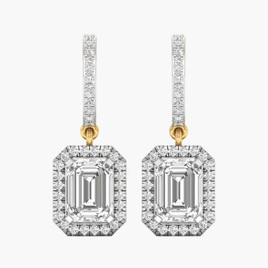 Diamond earrings with gold hooks on a white background