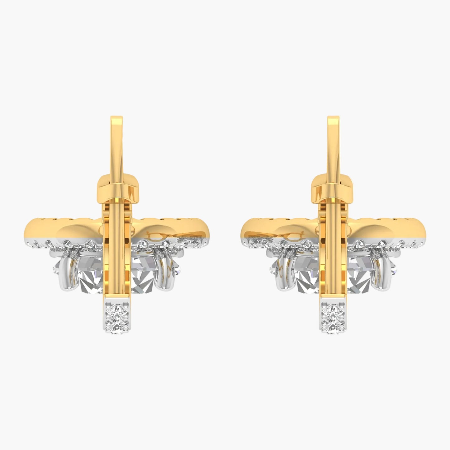 Gold and silver earrings on a white background