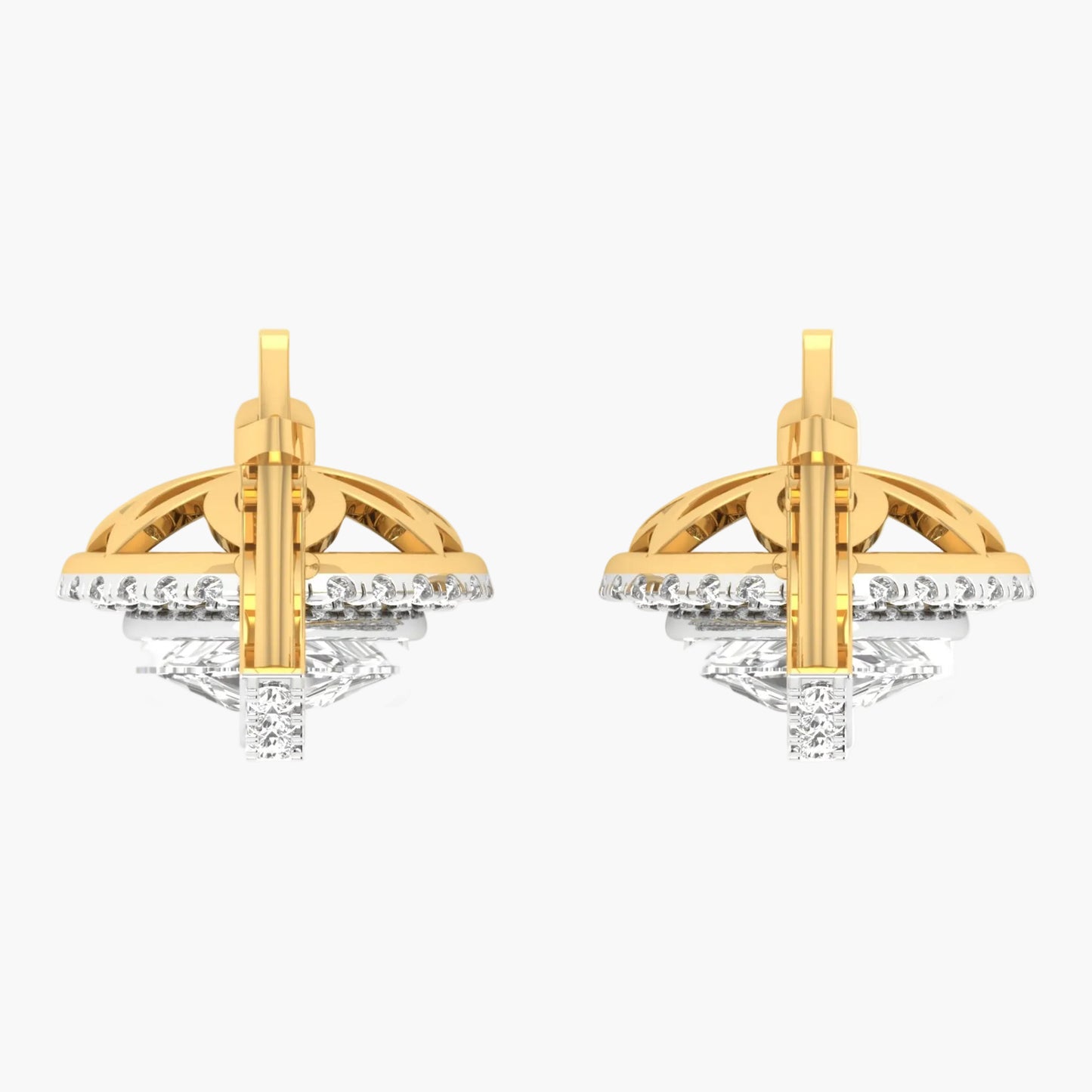Gold and diamond earrings on a white background