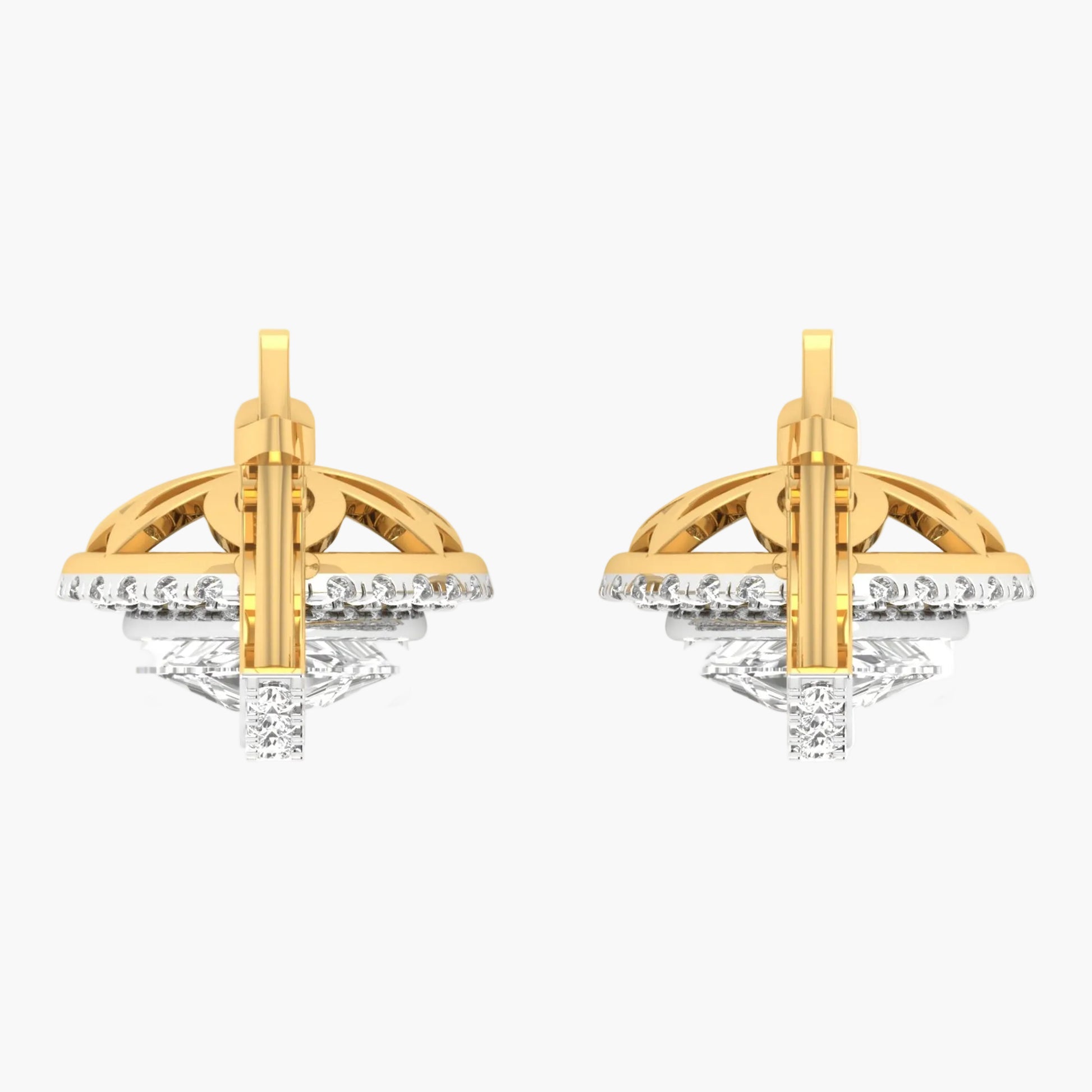 Gold and diamond earrings on a white background