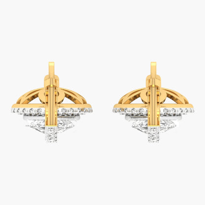 Gold and diamond earrings on a white background