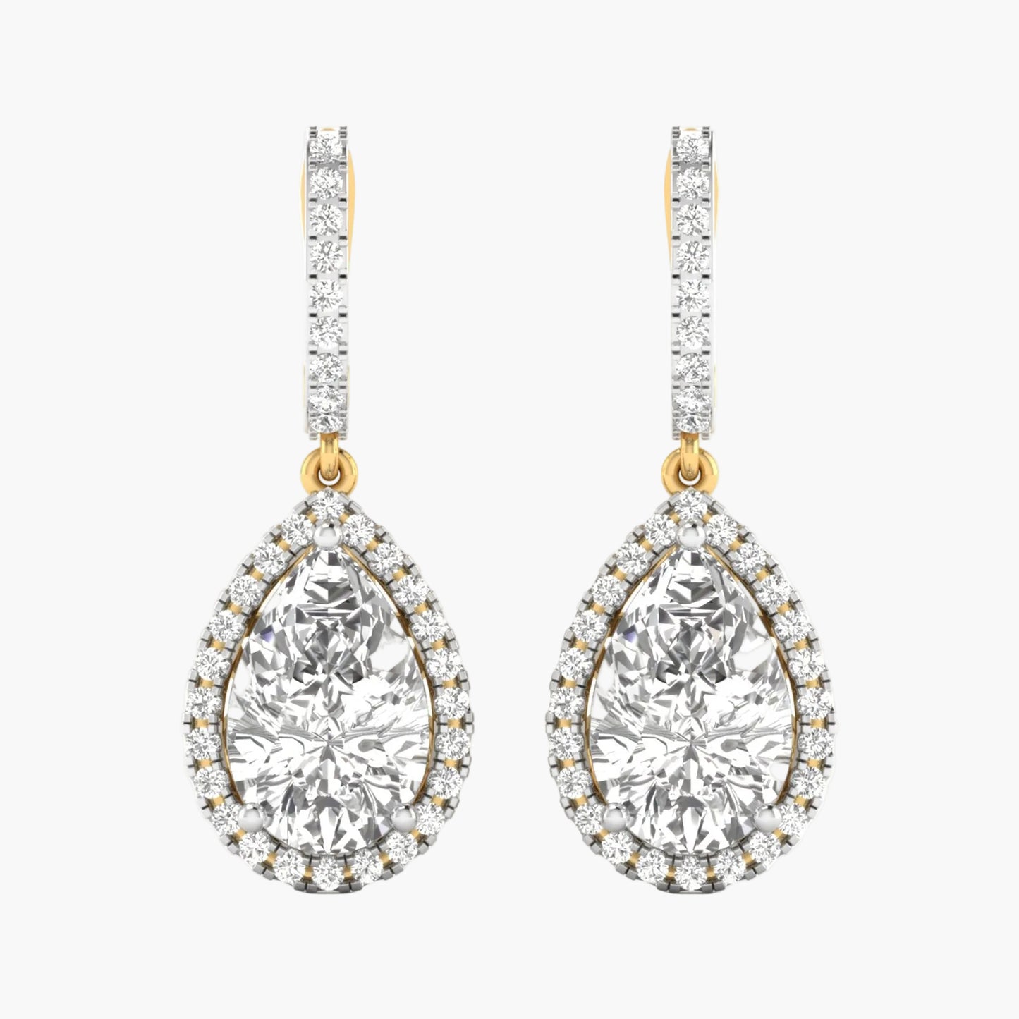 Pair of diamond earrings on a white background