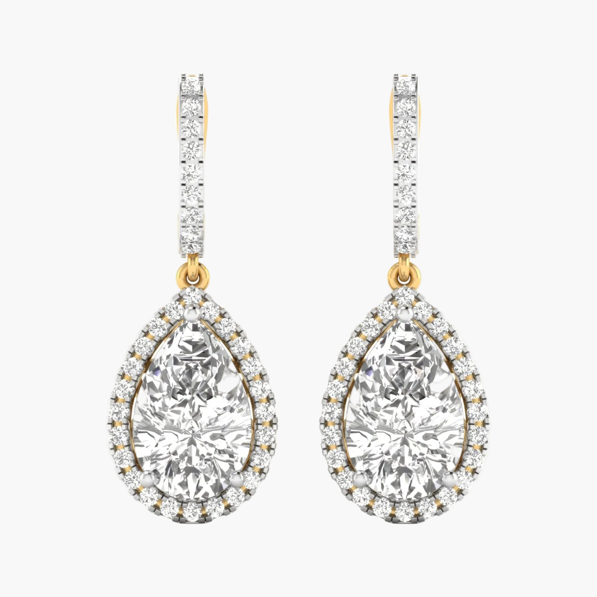 Pair of diamond earrings on a white background
