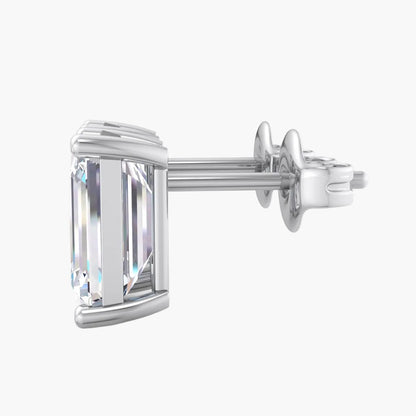 Diamond earring with rectangular cut gemstone on a white background