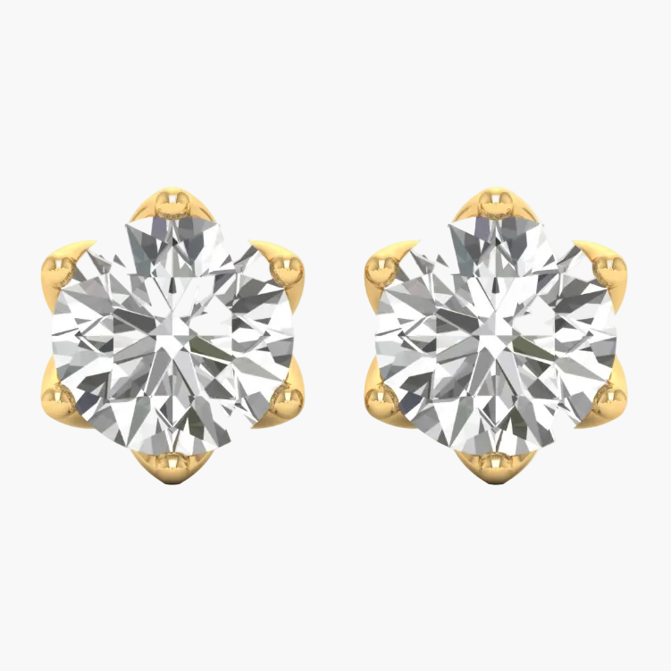Diamond earrings displayed on a website with a gray background