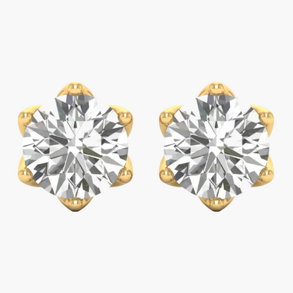 Diamond earrings displayed on a website with a gray background