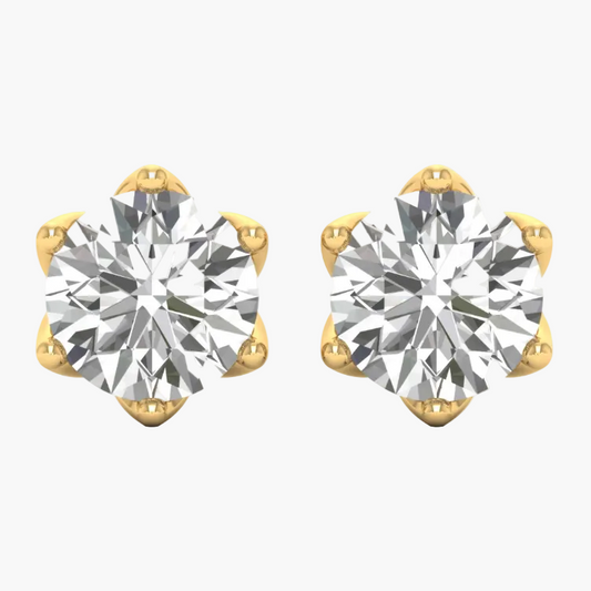Diamond earrings displayed on a website with a gray background