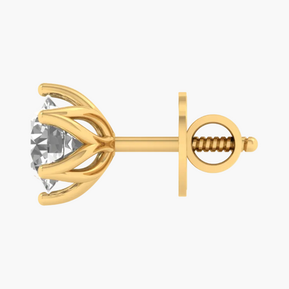 Gold earring displayed on a website with a gray background