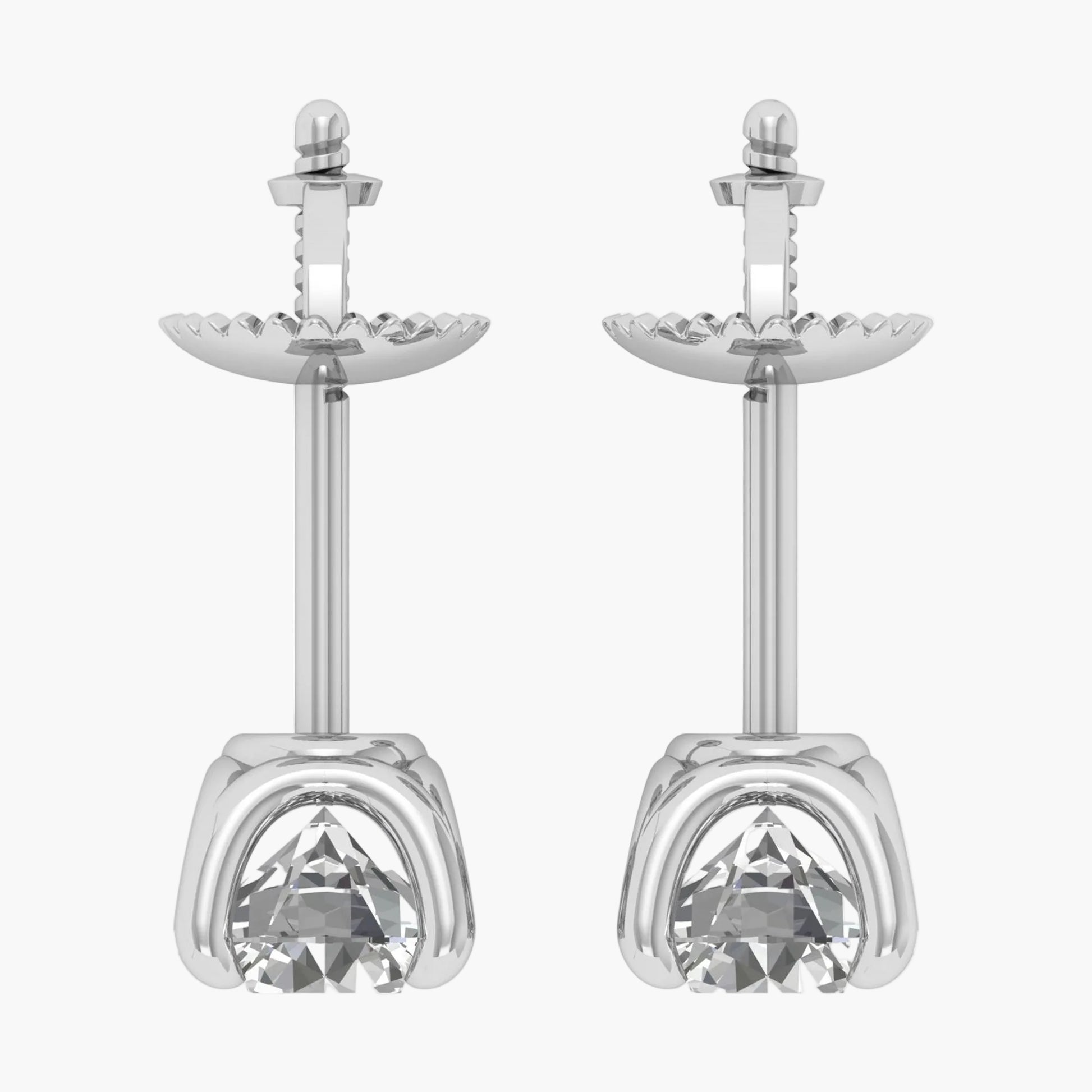 Pair of silver earrings with clear gemstones on a white background