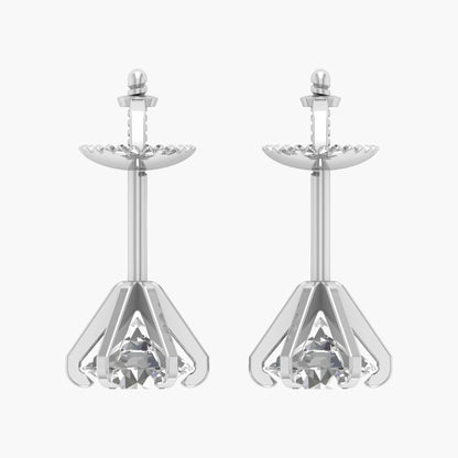 Pair of silver earrings with clear gemstones on a white background