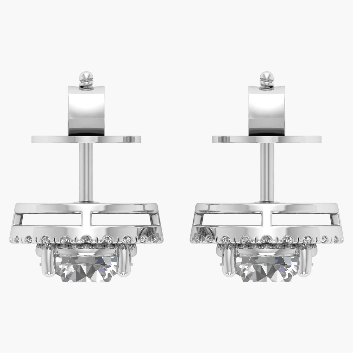 Pair of silver earrings on a white background