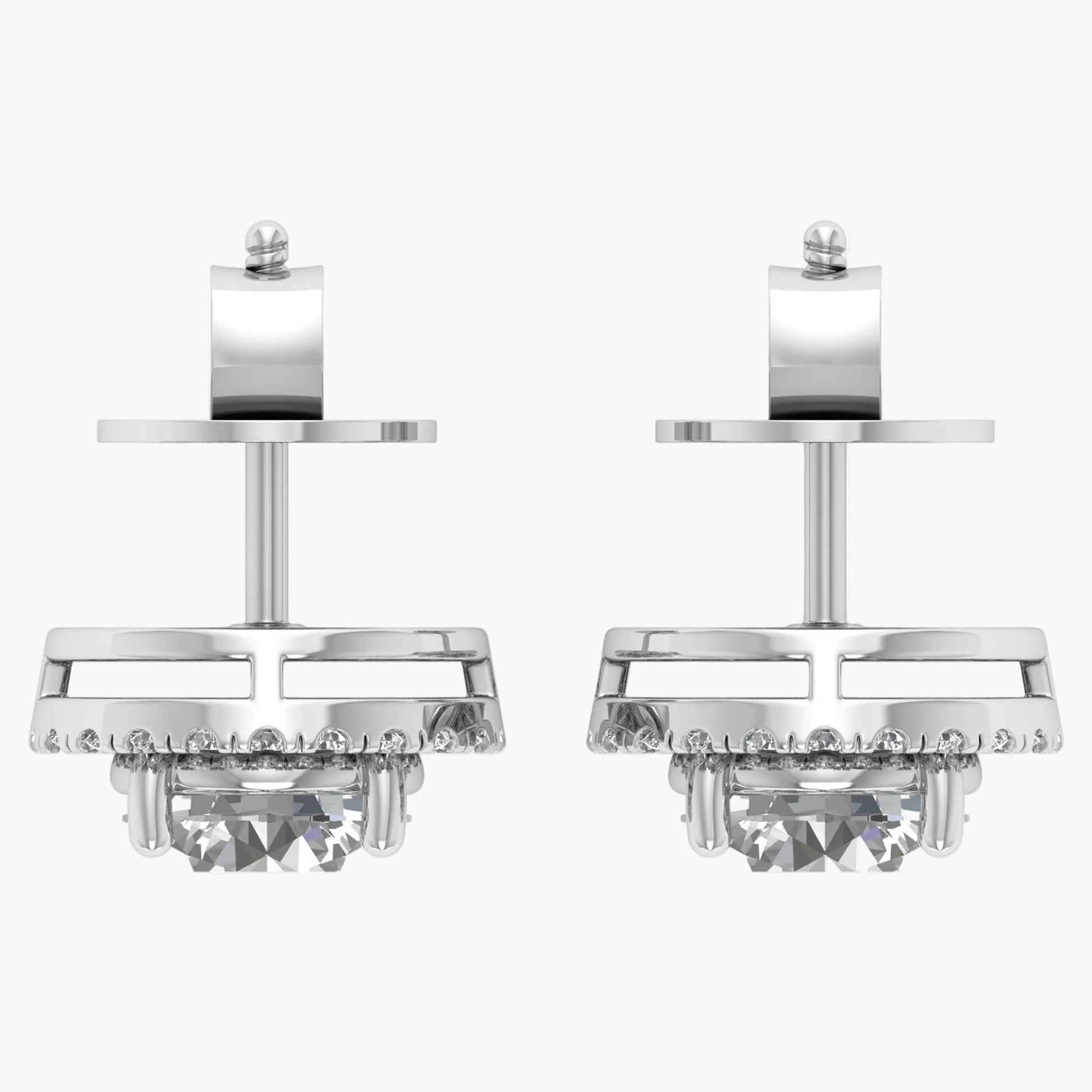 Pair of silver earrings on a white background