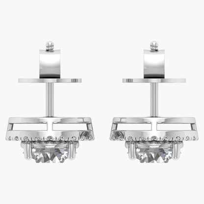Pair of silver earrings on a white background
