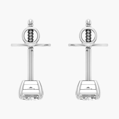 Pair of silver sword-shaped earrings on a white background
