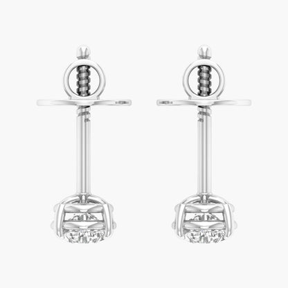 Pair of silver earrings with clear gemstones on a white background