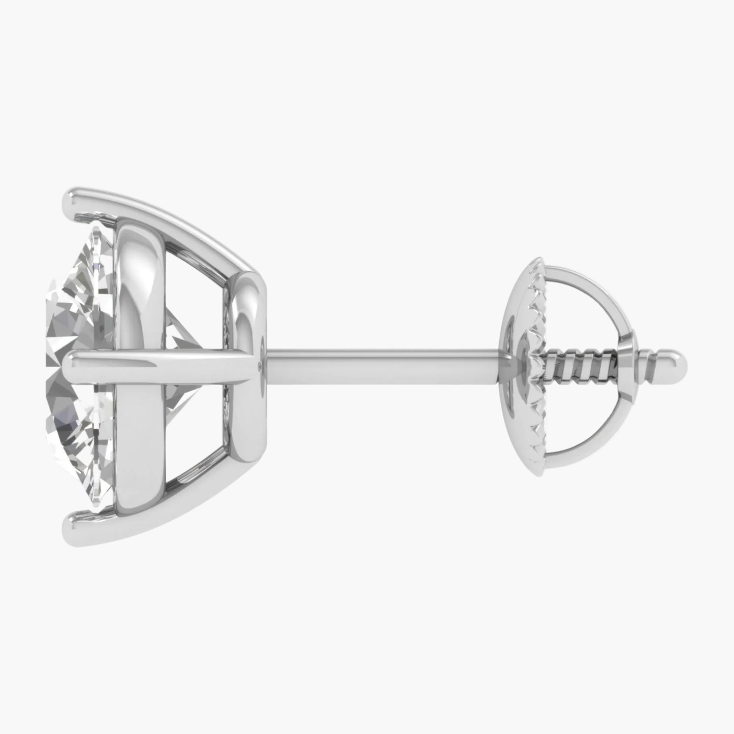 Silver earring with a clear gemstone on a white background