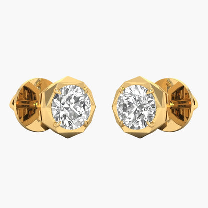 Gold earrings with clear gemstones on a white background