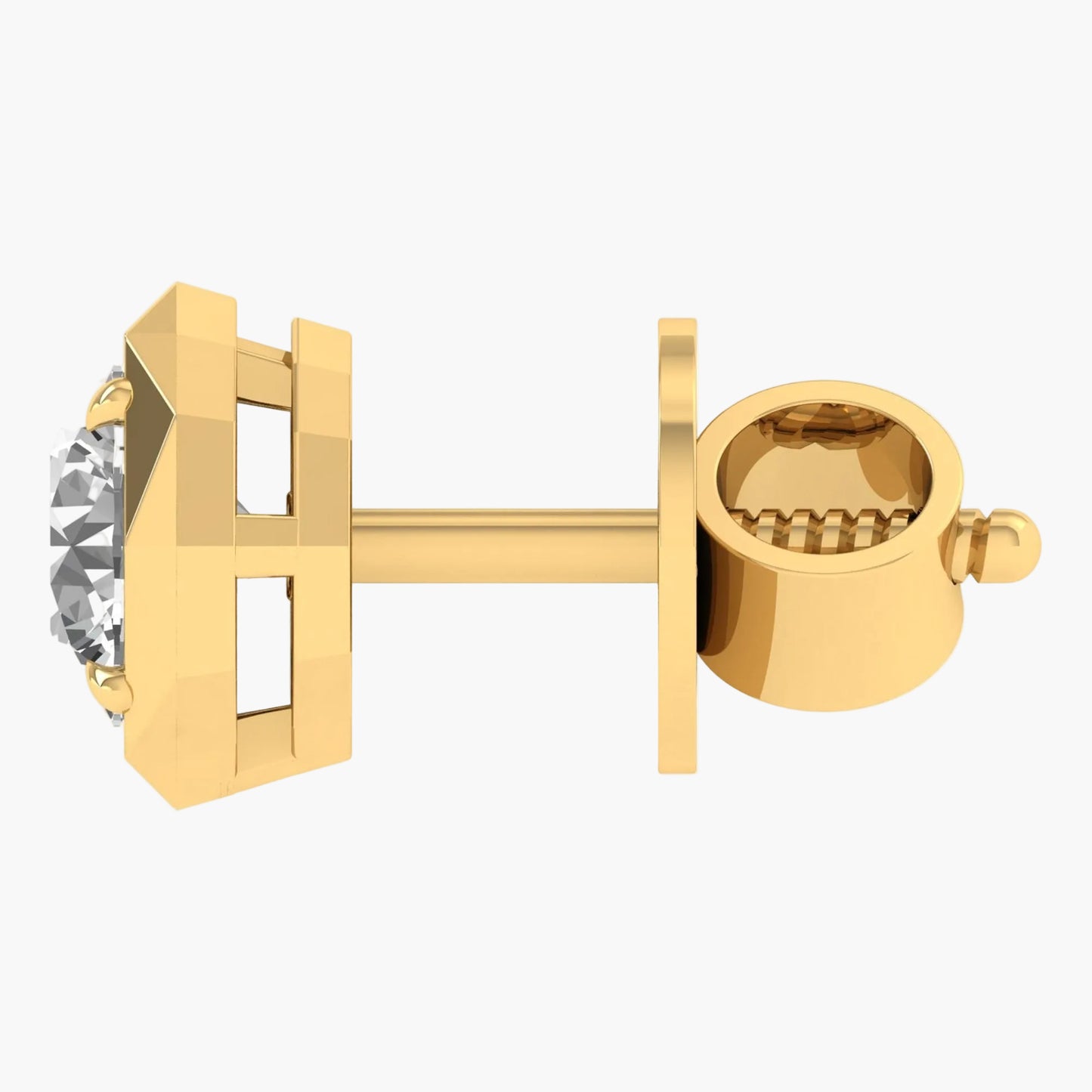Gold earring with a clear gemstone on a white background