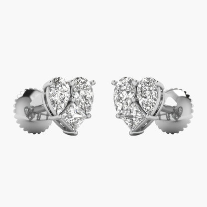 Heart-shaped diamond earrings on a white background