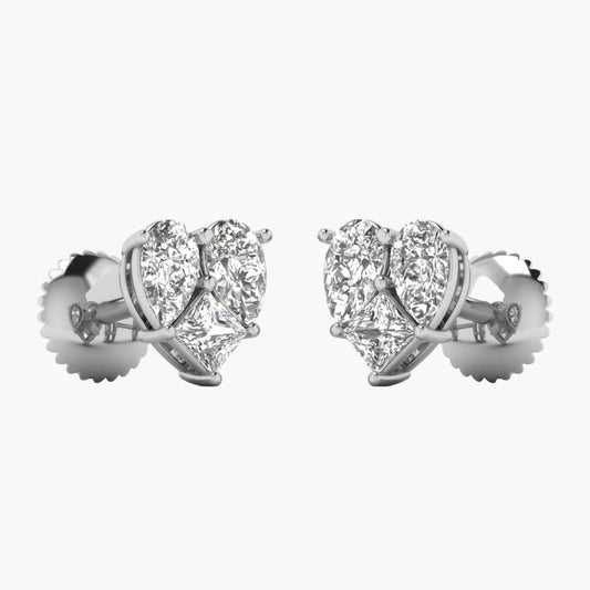 Heart-shaped diamond earrings on a white background