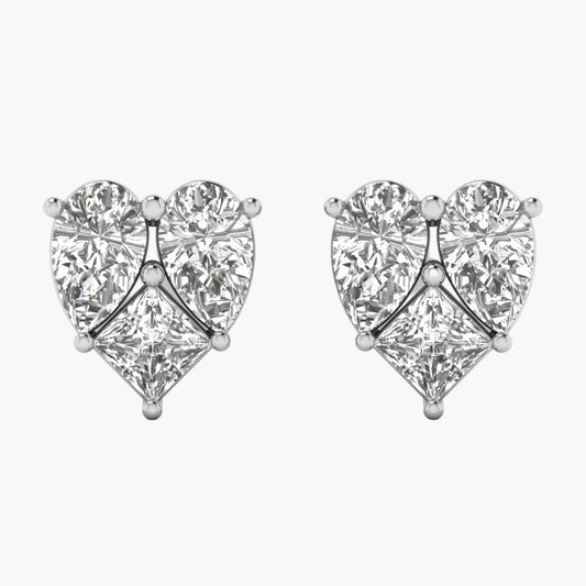 Heart-shaped diamond earrings on a white background