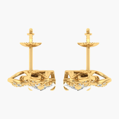Gold earrings with intricate design on a white background