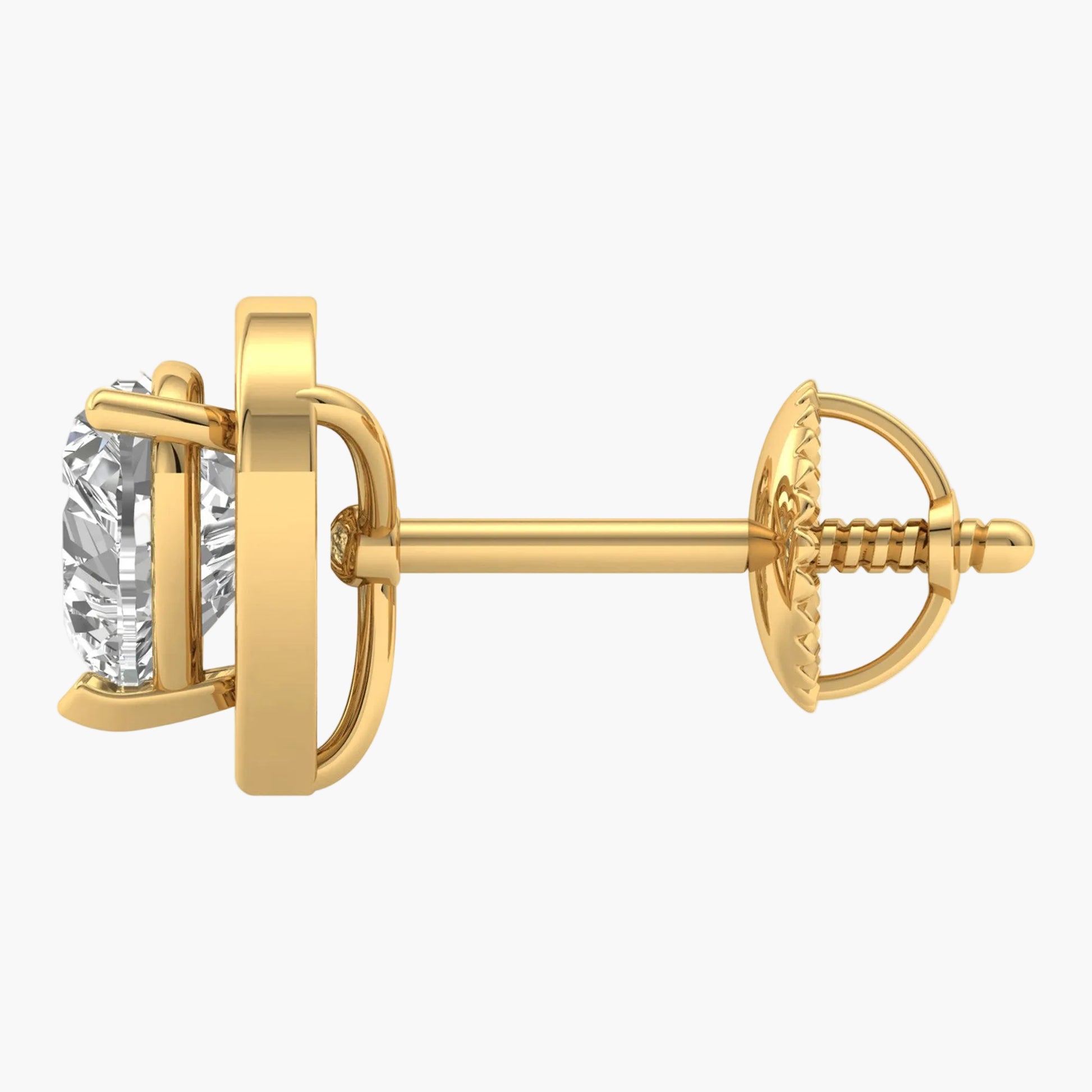 Gold earring with a clear gemstone on a white background