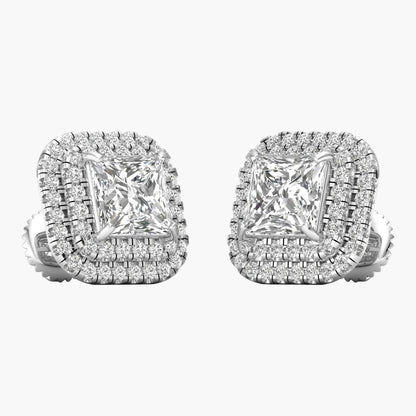 Pair of diamond earrings on a white background