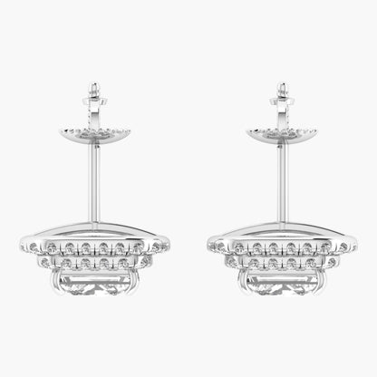Two silver chandeliers with crystal accents on a white background