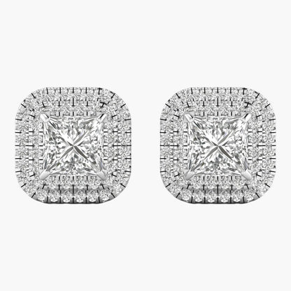 Pair of diamond earrings on a white background