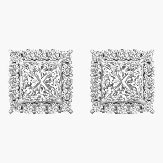 Pair of diamond earrings on a white background