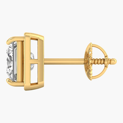 Gold earring with a clear gemstone on a white background