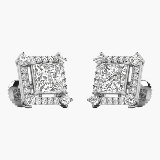 Pair of diamond earrings on a white background