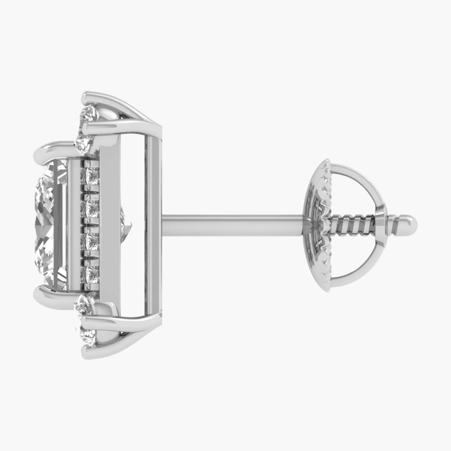 Silver earring on a white background