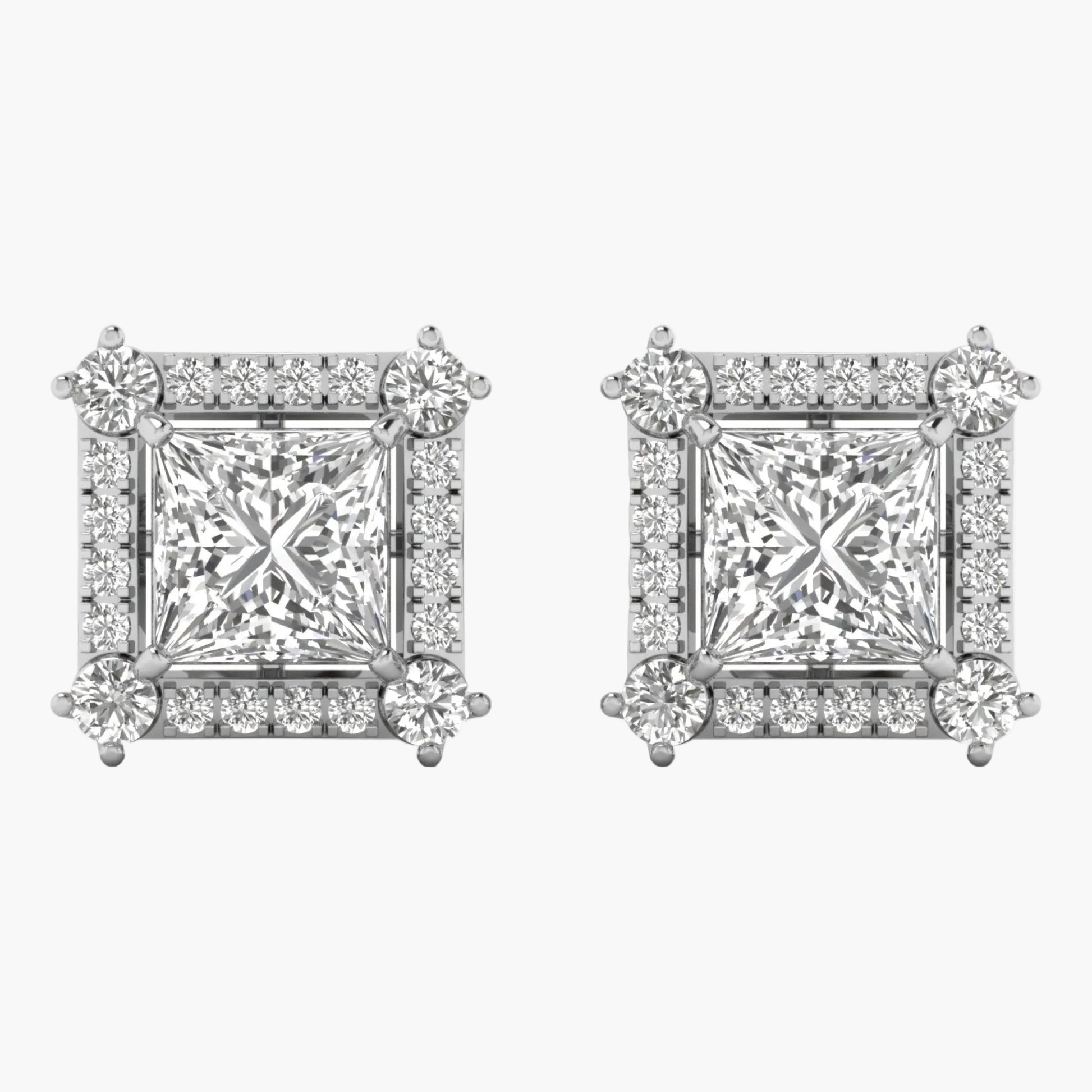 Pair of diamond square earrings on a white background