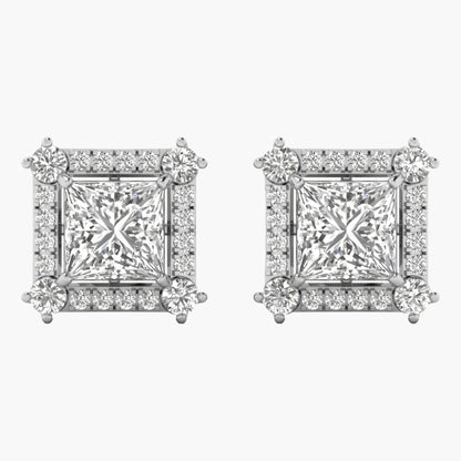 Pair of diamond square earrings on a white background