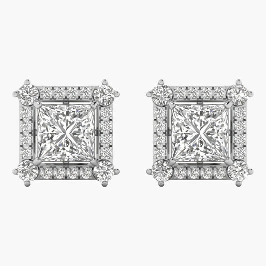 Pair of diamond square earrings on a white background