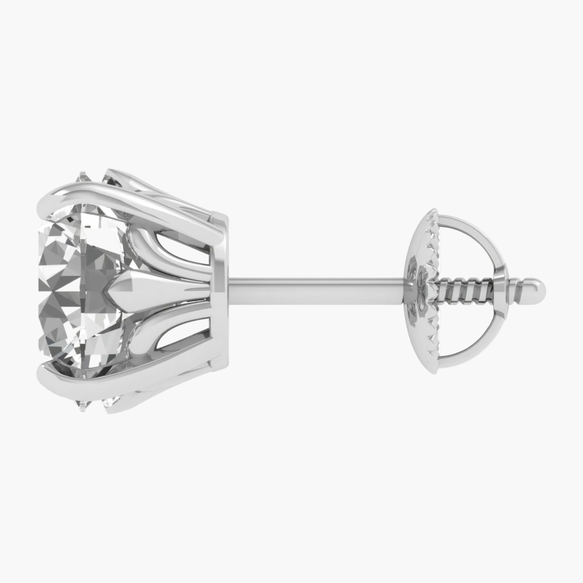 Silver earring with a clear gemstone on a white background