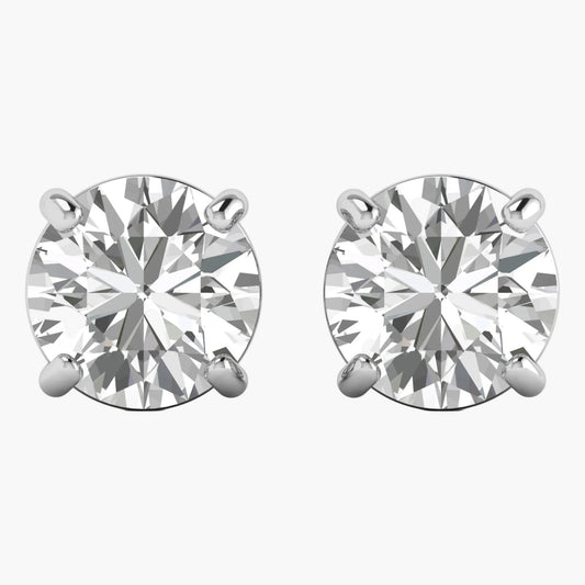 Pair of diamond stud earrings on a white background