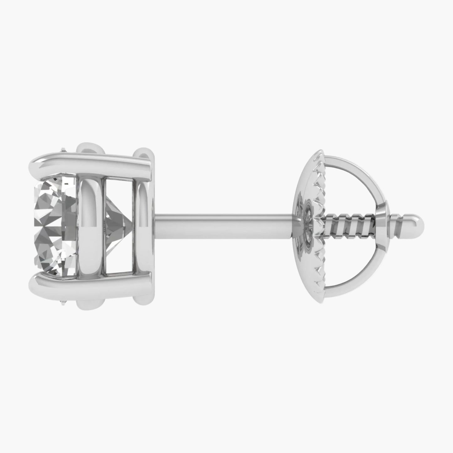 Silver earring with a clear gemstone on a white background
