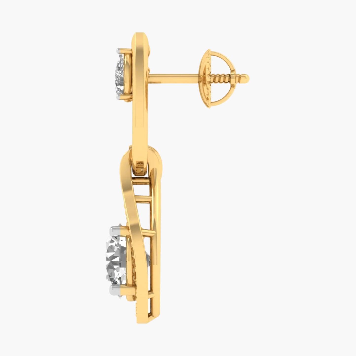 Gold earring with a diamond on a white background