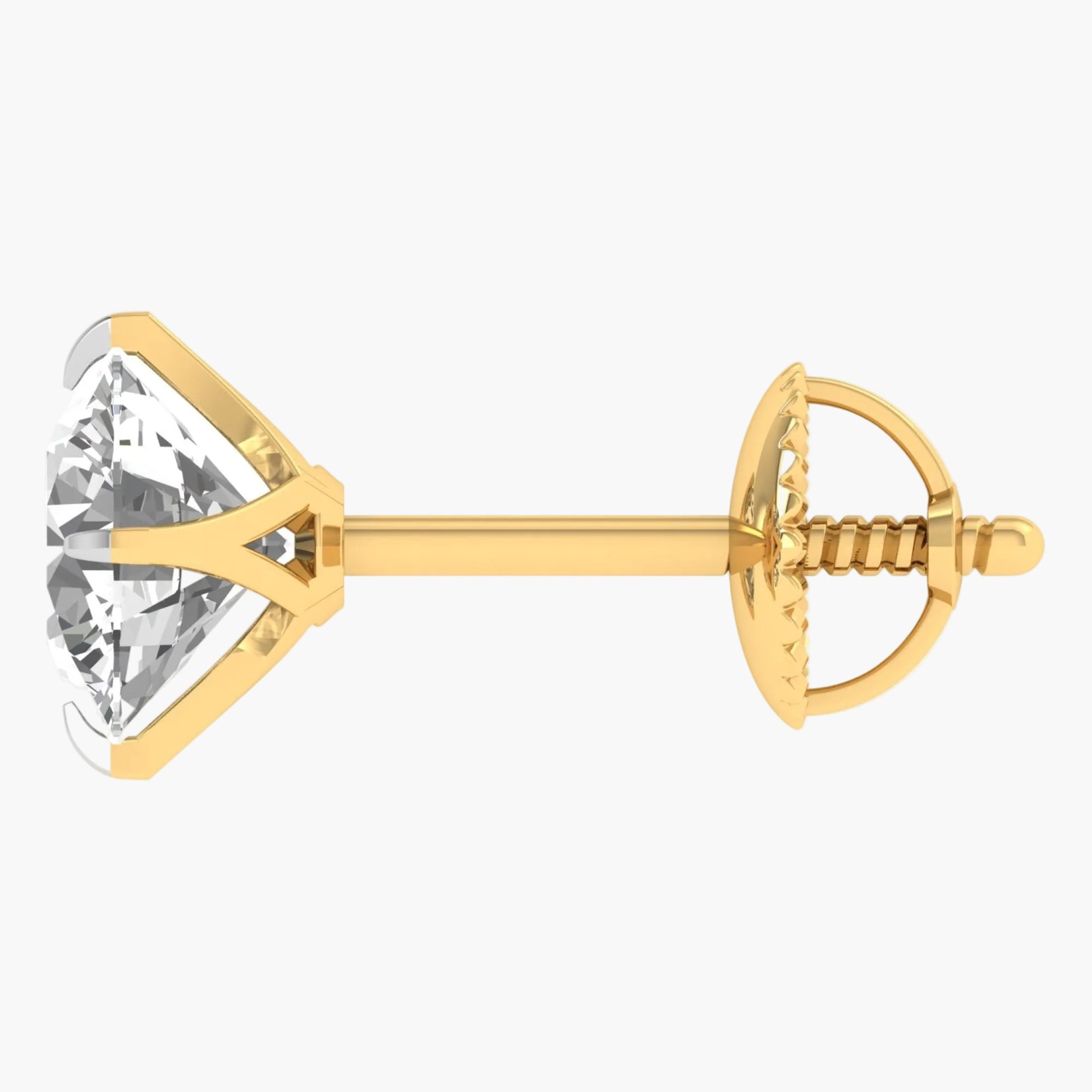 Gold earring with a clear gemstone on a white background