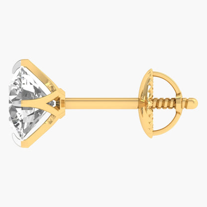 Gold earring with a clear gemstone on a white background
