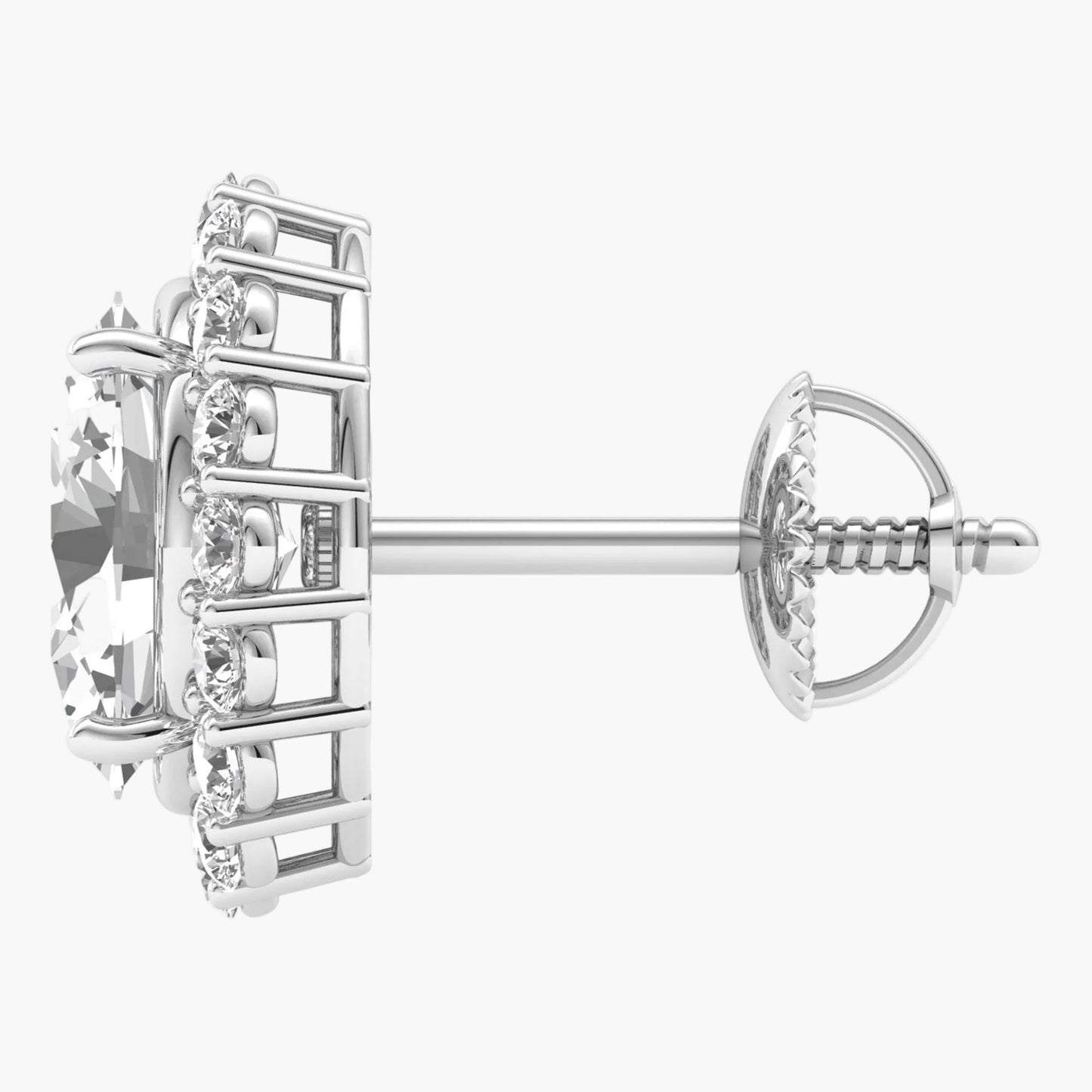 Silver earring with clear gemstone on a white background