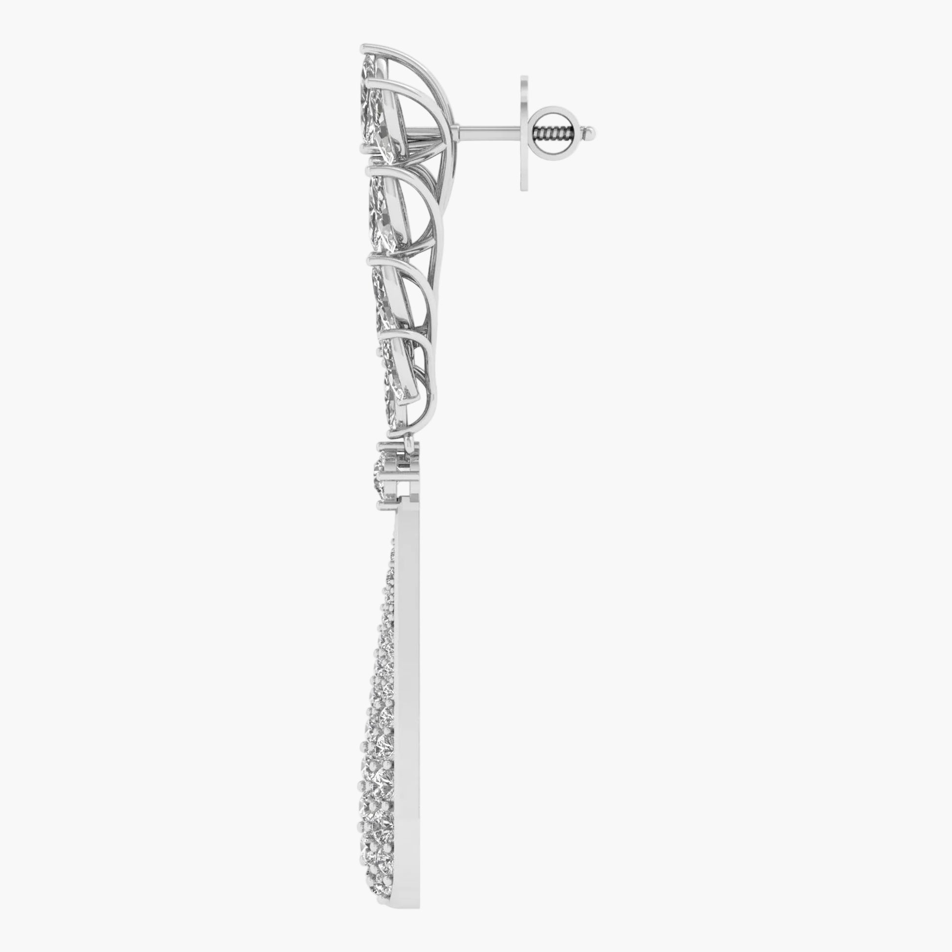 Silver earring with a tassel on a white background