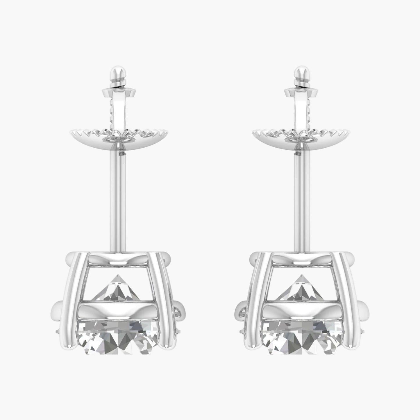 Pair of silver earrings with crystal accents on a white background