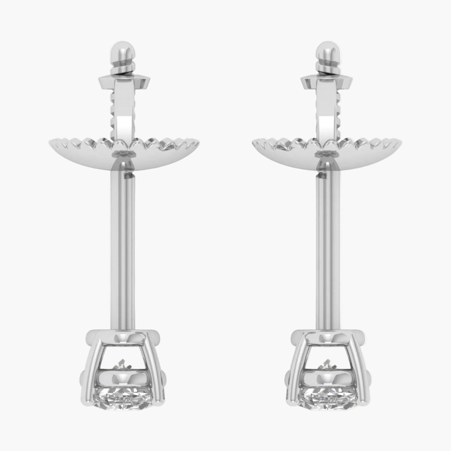 Pair of silver equestrian stirrup earrings on a white background