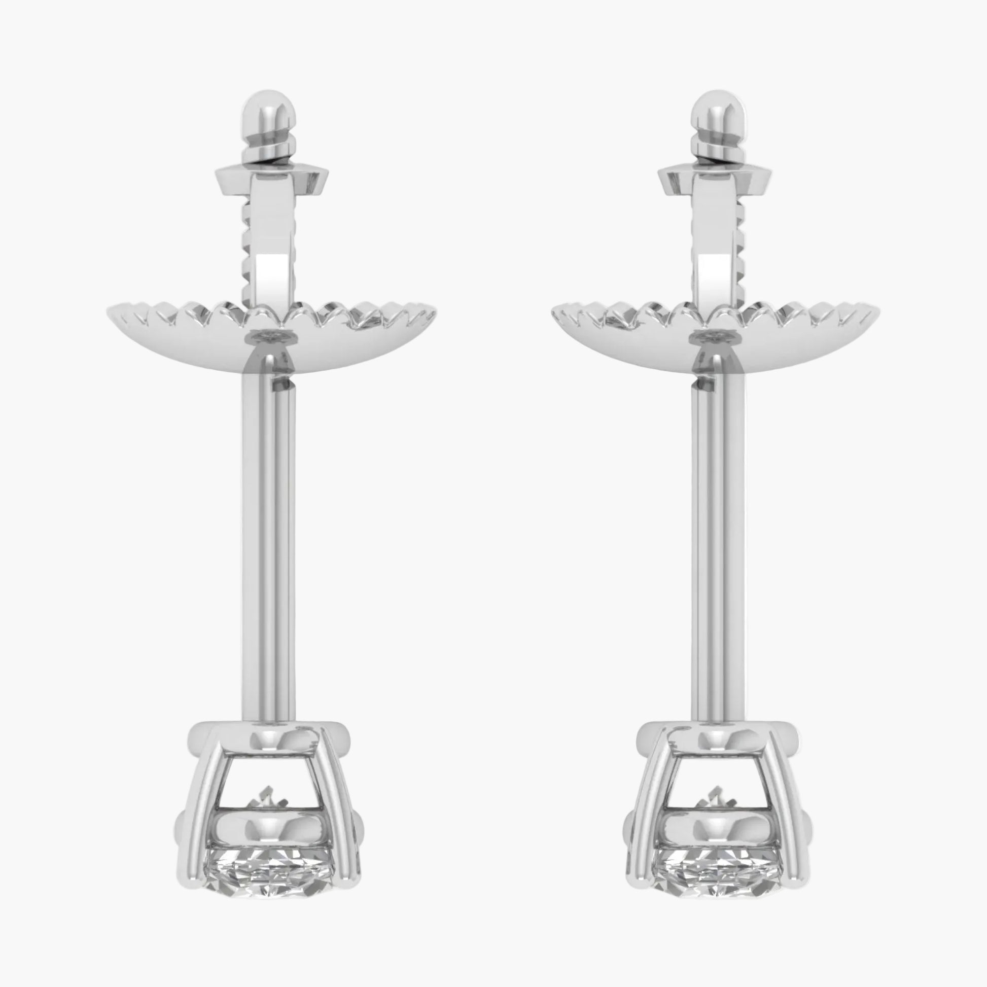 Pair of silver equestrian stirrup earrings on a white background